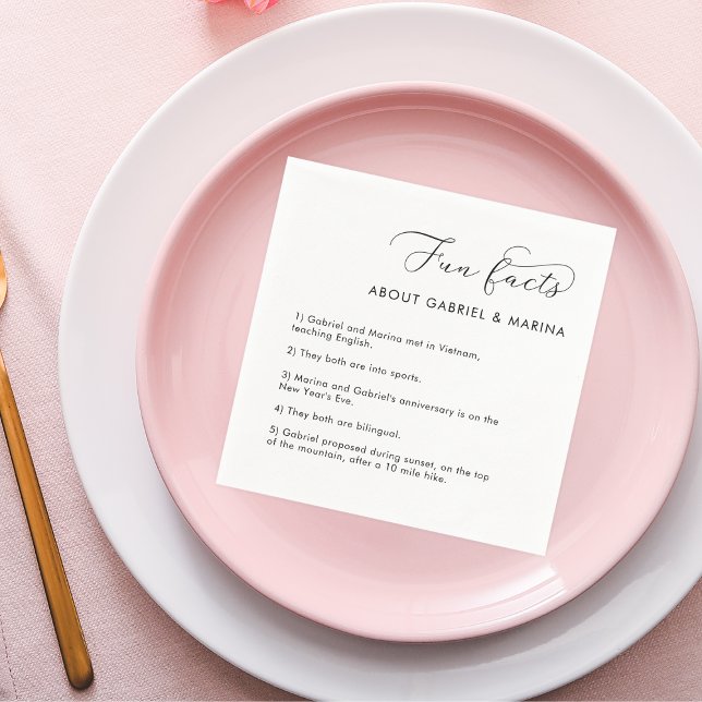 Romantic Script Fun Facts Newlyweds Wedding Napkin (Creator Uploaded)