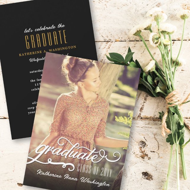 Romantic Script Graduate Photo Graduation Party Invitation (Creator Uploaded)