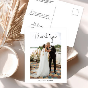 Romantic Script Heart Wedding Photo Thank You Post Postcard