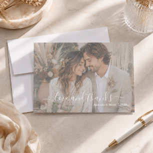 Romantic Script Love & Thanks Photo Boho Wedding Thank You Card