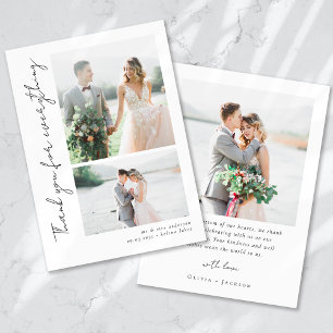 Romantic Script Multiple Photo Wedding Thank You Card