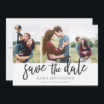 Romantic Script Photo Collage Save The Date<br><div class="desc">This minimal 3-photo save the date card features a beautiful free-spirited hand-painted script. Add an additional photo and custom text to the back.</div>