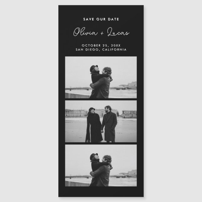 Romantic Script Photo Strip Magnetic Black Wedding (Front)