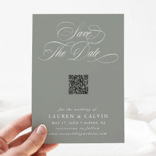 Romantic Script QR Code Sage Green Save The Date