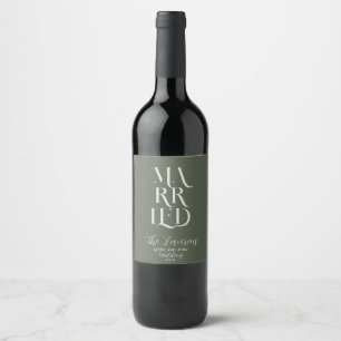 Romantic Script Sage GREEN Married Wedding  Wine Label