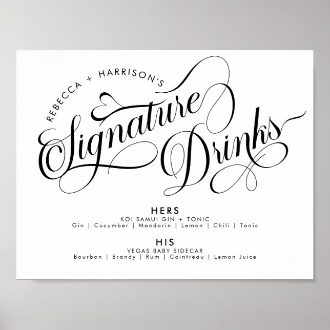 Romantic Script Signature Drinks Wedding Bar Poste Poster (Front)