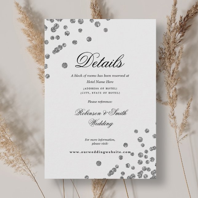 Romantic Script Silver Confetti Wedding Details Enclosure Card (Romantic Script Silver Confetti Wedding Details Enclosure Card)