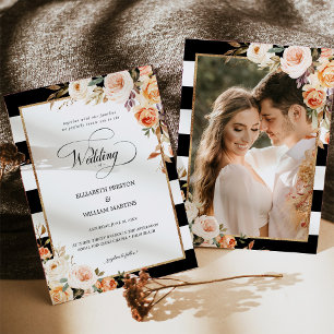 Romantic Script Terracotta Floral Photo Wedding Invitation