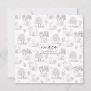Romantic Script Toile Birth Announcement 
