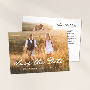 Romantic Script   Two Photo and QR Code Save The Date
