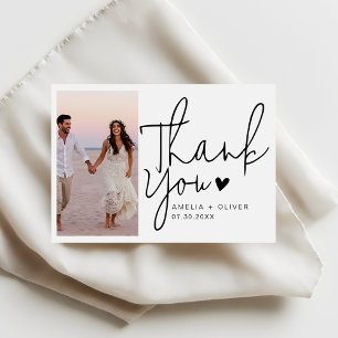 Romantic Script Typography Wedding Photo Thank You Card