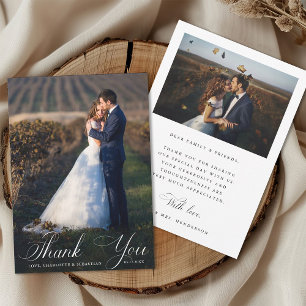 Romantic Script Wedding 2 Photo Thank You Card