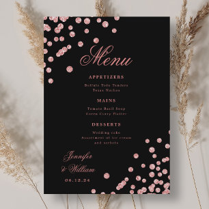 Romantic Script Wedding Confetti Rose Gold Black Menu
