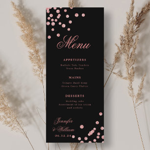Romantic Script Wedding Confetti Rose Gold Black Menu