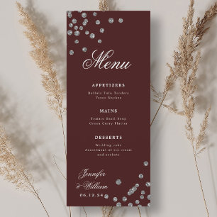 Romantic Script Wedding Confetti Silver Burgundy Menu