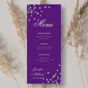 Romantic Script Wedding Confetti Silver Purple Menu