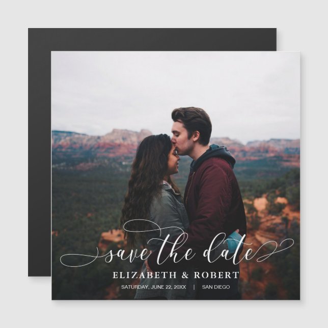 Romantic Script Wedding Photo Save the Date (Front/Back)