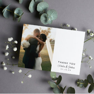 Romantic Script Wedding Photo Thank You Card