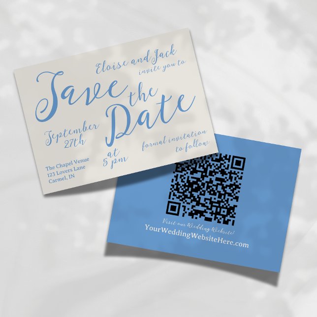 Romantic Script Wedding Save The Date Card (Set the tone for your special day with this Whimsical Blue and Tan Save the Date card. )