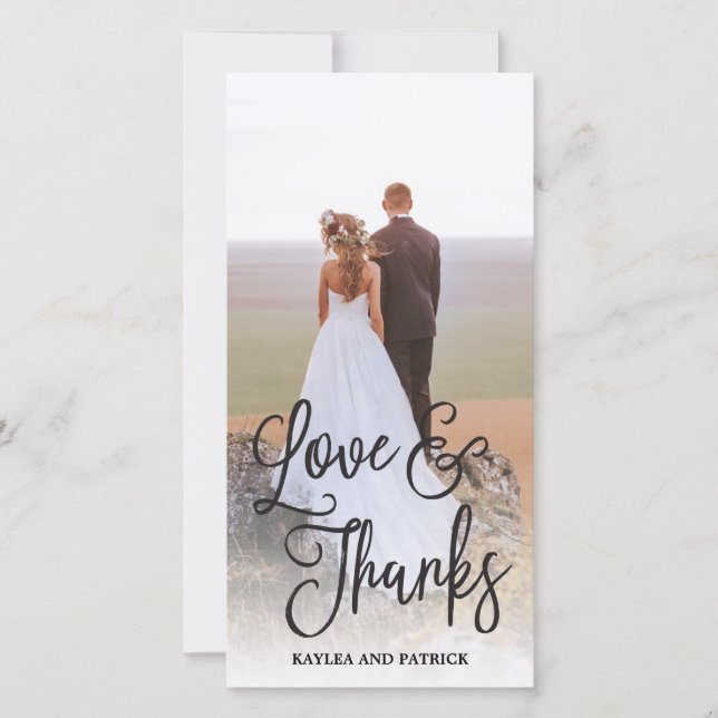 Romantic Script Wedding Thank You Photo Card (Front)