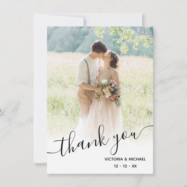 Romantic Script Wedding thank you photo Card (Front)