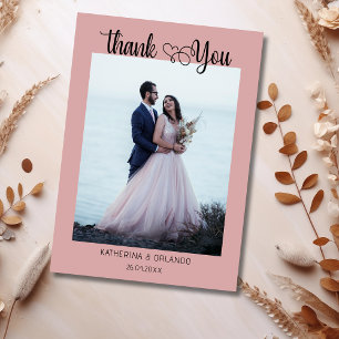 Romantic Script with Heart Wedding Photo Thank You Card
