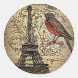 romantic scripts eiffel tower paris wedding classic round sticker