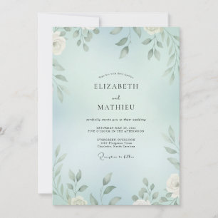 Romantic Seafoam Painted Foliage Wedding Invitation