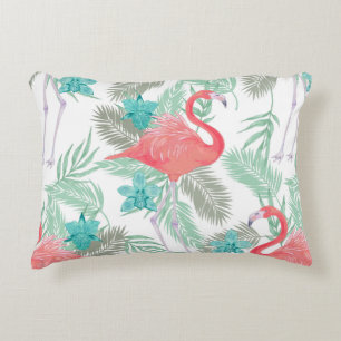 Romantic seamless pattern with flamingo bird and o decorative cushion