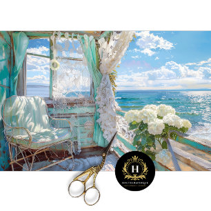 Romantic Seaside Window View Decoupage Tissue Paper