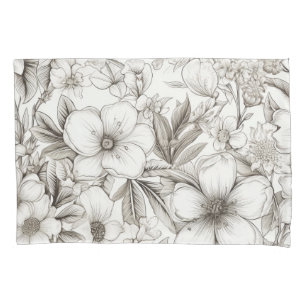 Romantic Sepia Floral Ivory Vintage Blossom Pillowcase