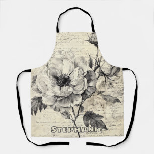 Romantic Sepia Flowers Vintage Paper Apron