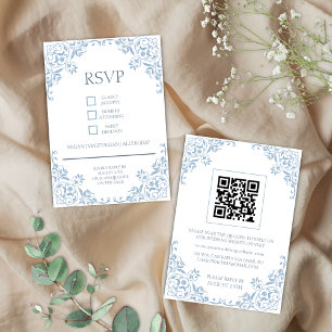 Romantic Shabby Chic Blue and White RSVP Card