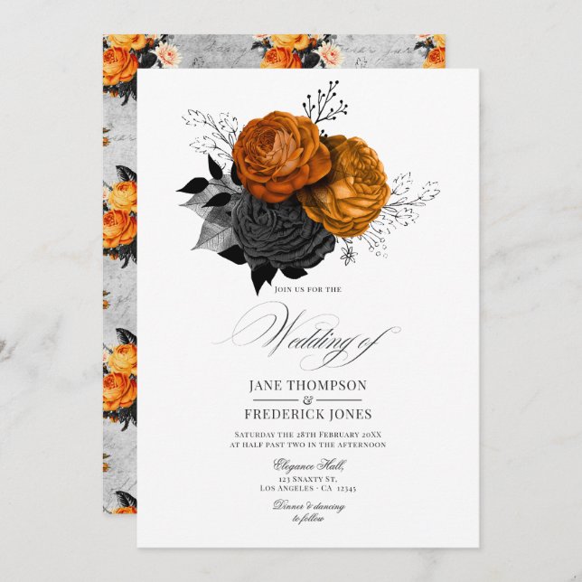 Romantic Shabby-Chic Gothic Floral Invitation (Front/Back)