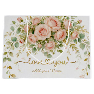 Romantic Shabby Chic Pink Rose Anniversary Favour Large Gift Bag