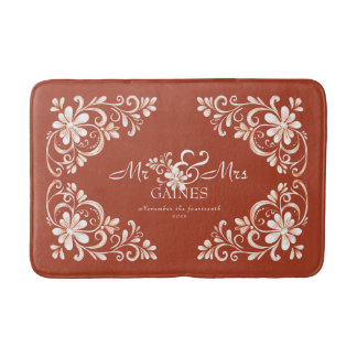 Romantic Shabby Chic Red Rust Mr Mrs Newlywed Bath Mat