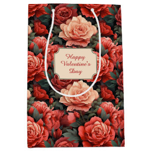 Romantic Shades of Red and Salmon Roses Medium Gift Bag
