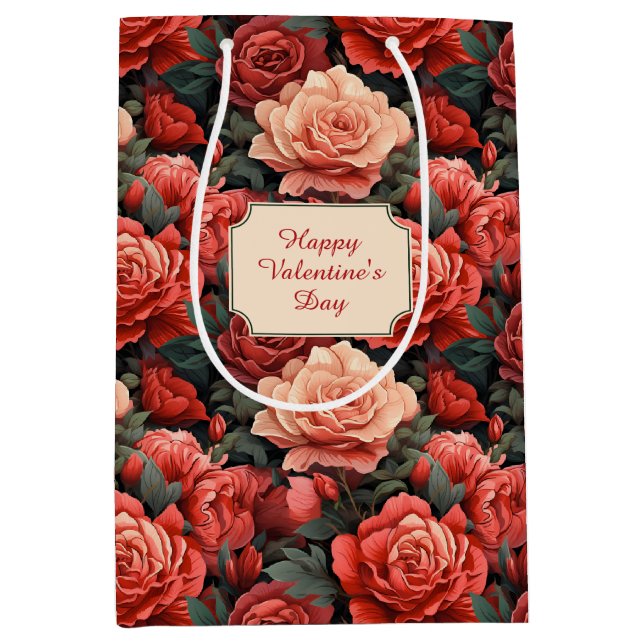 Romantic Shades of Red and Salmon Roses Medium Gift Bag (Front)