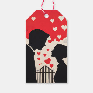 Romantic Silhouette Couple Cityscape Hearts Gift Tags