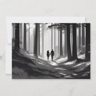 Romantic Silhouette Couple Forest Stroll Announcement