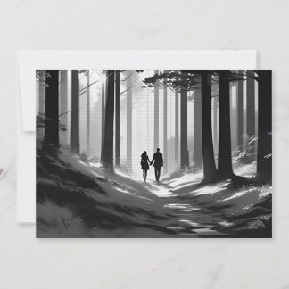 Romantic Silhouette Couple Forest Stroll Announcement