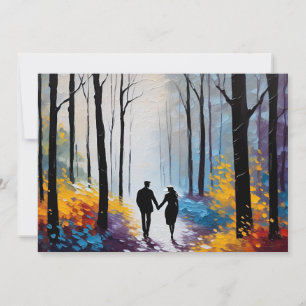 Romantic Silhouette Couple in Abstract Foliage Announcement