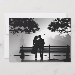 Romantic Silhouette Couple in Park Date Announcement