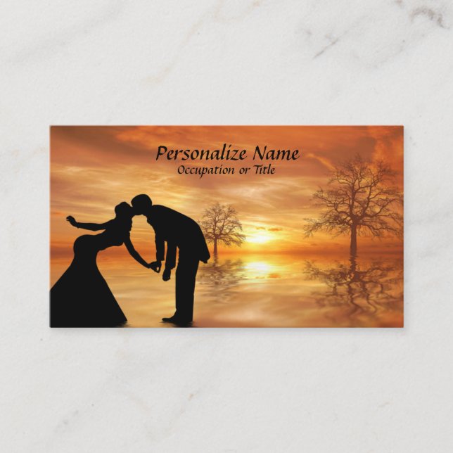 Romantic Silhouette Couple Kissing Surreal Sunset Business Card (Front)