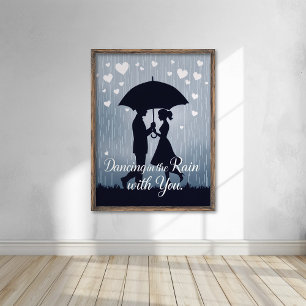 Romantic Silhouette Dancing in the Rain Poster