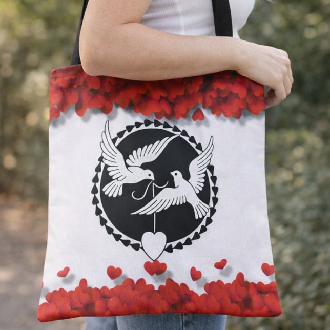 Romantic Silhouette Doves Couple Glamourous Hearth Tote Bag (Creator Uploaded)