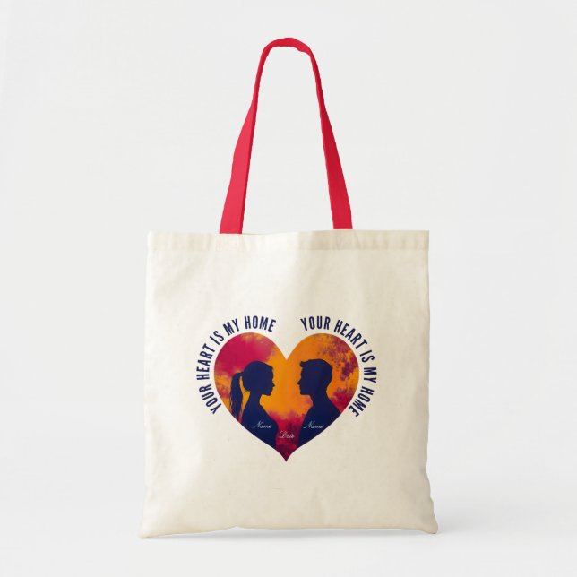 Romantic Silhouette Heart "Your Heart Is My Home"  Tote Bag (Front)