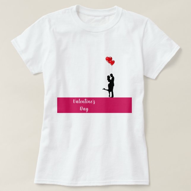 Romantic silhouette loving couple. Valentines Day  T-Shirt (Design Front)