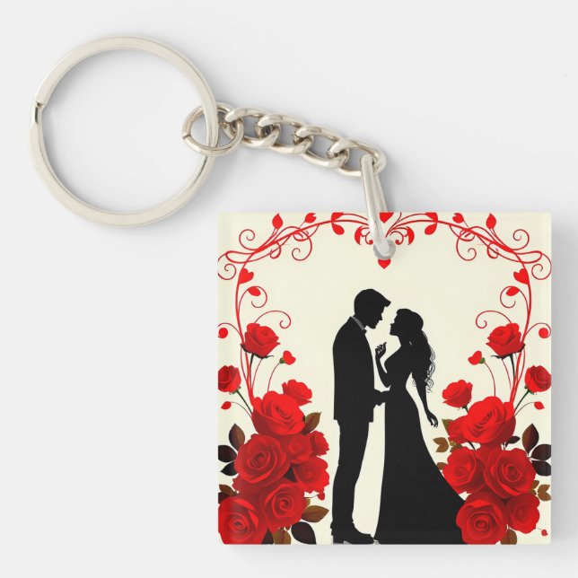 Romantic Silhouette of a Couple Key Ring (Front)