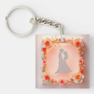 Romantic Silhouette of a Couple Key Ring